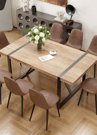 9-Piece Contemporary Dining Set, 71-Inch Rectangular Wooden Table with 8 Upholstered Chairs, Ideal for Kitchen and Dining Room