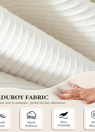 Oversized White Corduroy Futon Sofa Bed - Elegant Boneless Folding Couch for Living Room