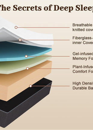 10-Inch Queen Gel Memory Foam Mattress - Medium Firm Support for Back Pain Relief, Motion Isolation, and Safe, Fiberglass-Free Materials, 80" L x 60" W
