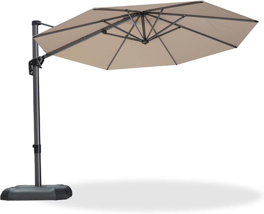 10 Feet Patio Umbrella Outdoor Cantilever round Umbrella Aluminum Offset Umbrella with 360-Degree Rotation for Garden Deck Pool Patio, Beige