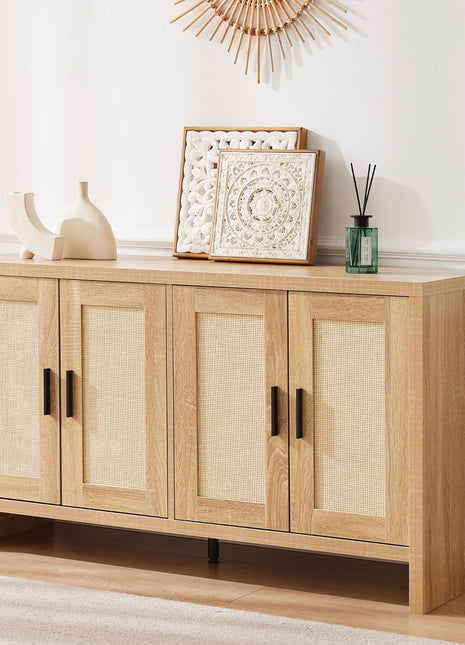 Rattan Buffet Cabinet with Adjustable Shelves, Versatile Sideboard for Kitchen, Living Room, and Dining Room