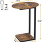 Side Table Small End Table, C-Shaped Wood Sofa Table with Metal Frame for Living Room, Bedroom, Small Spaces (Rustic Brown)