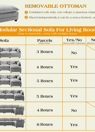 113.8" Modular Sectional Sofa - Modern Deep Seat Cloud Couch for Living Room, 5-Seater Chenille Fabric L-Shaped Sofa with Throw Pillows and Movable Ottoman for Apartments