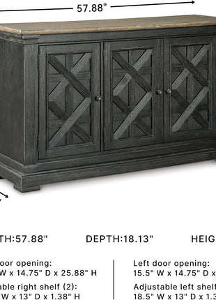 Tyler Creek Vintage Casual Dining Room Buffet Cabinet by Signature Design by Ashley, Featuring Lattice Design, Three Doors, Wood Construction, 36" Height, Black and Gray Finish