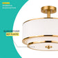 3-Light Semi Flush Mount Ceiling Light, 16" Drum Light with White Fabric Shade, Modern Close to Ceiling Lamp for Living Room Bedroom Dining Kitchen Hallway Entry (Brushed Gold)