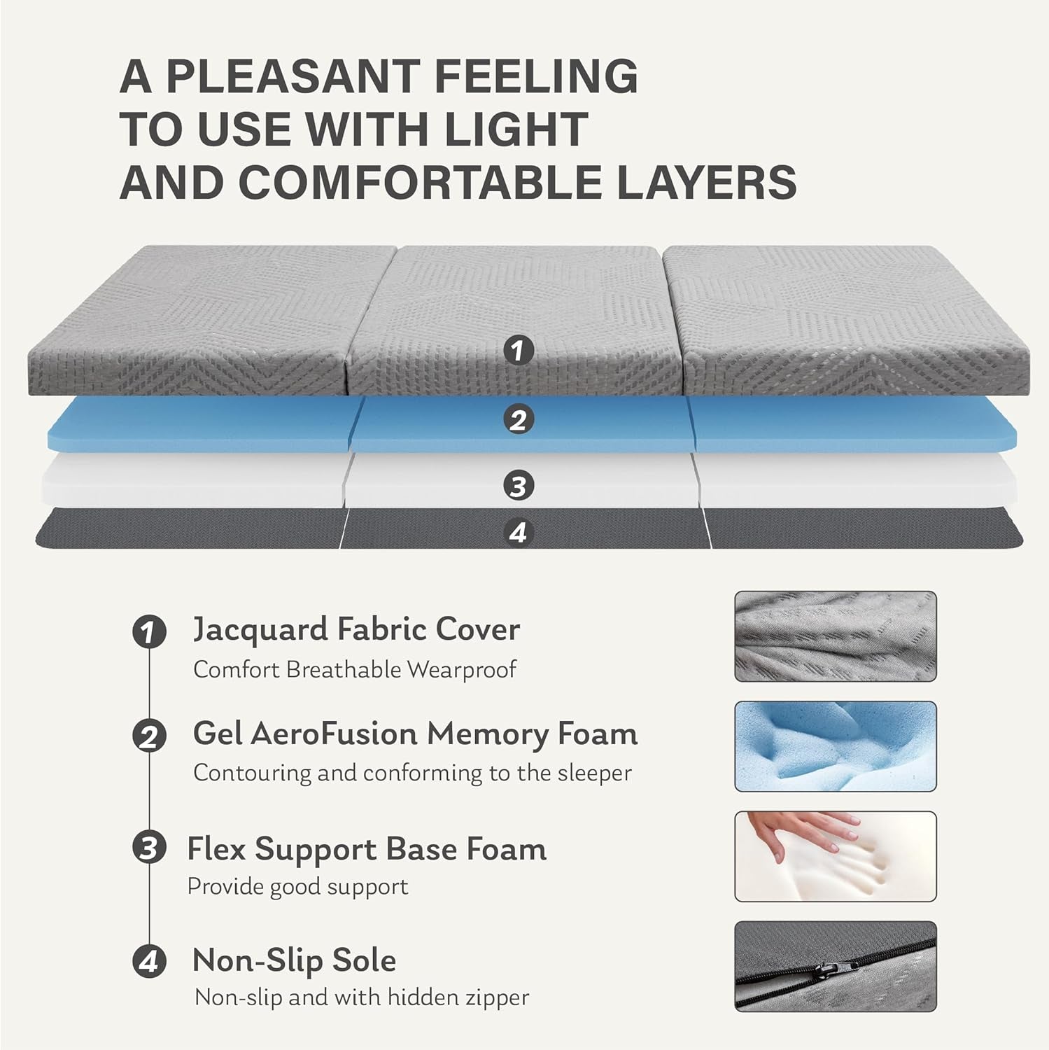 Tri-Fold Memory Foam Mattress, 4 Inch Single Folding Mattress with Collapsible and Washable Cover, Travel and Guest Mat, 75"×25"×4", Grey