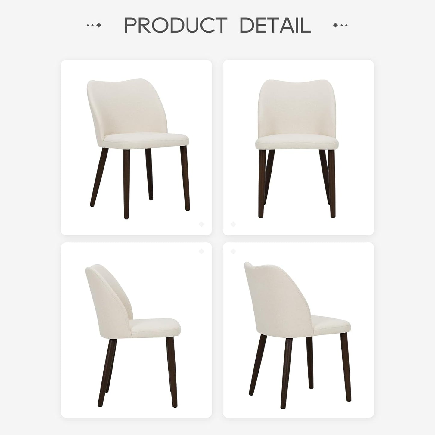 Upholstered Dining Chairs Set of 6, Modern Fabric Dining Room Kitchen Side Chair with Padded Seat and Wood Legs for Restaurant/Cafe, Beige