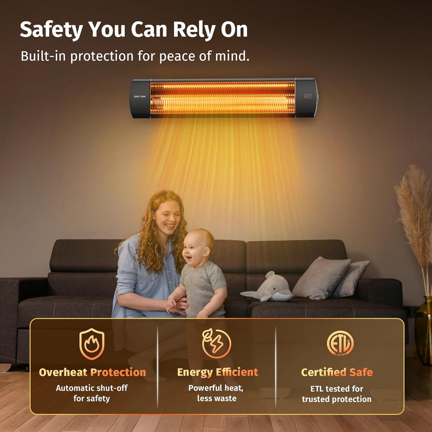 Electric Patio Heater | 1500W Wall Mounted Infrared Heater for Outdoor, Garage, Backyard, Restaurant | 24H Timer, IP65 Waterproof | 3 Heat Levels & Overheating Protection | Black