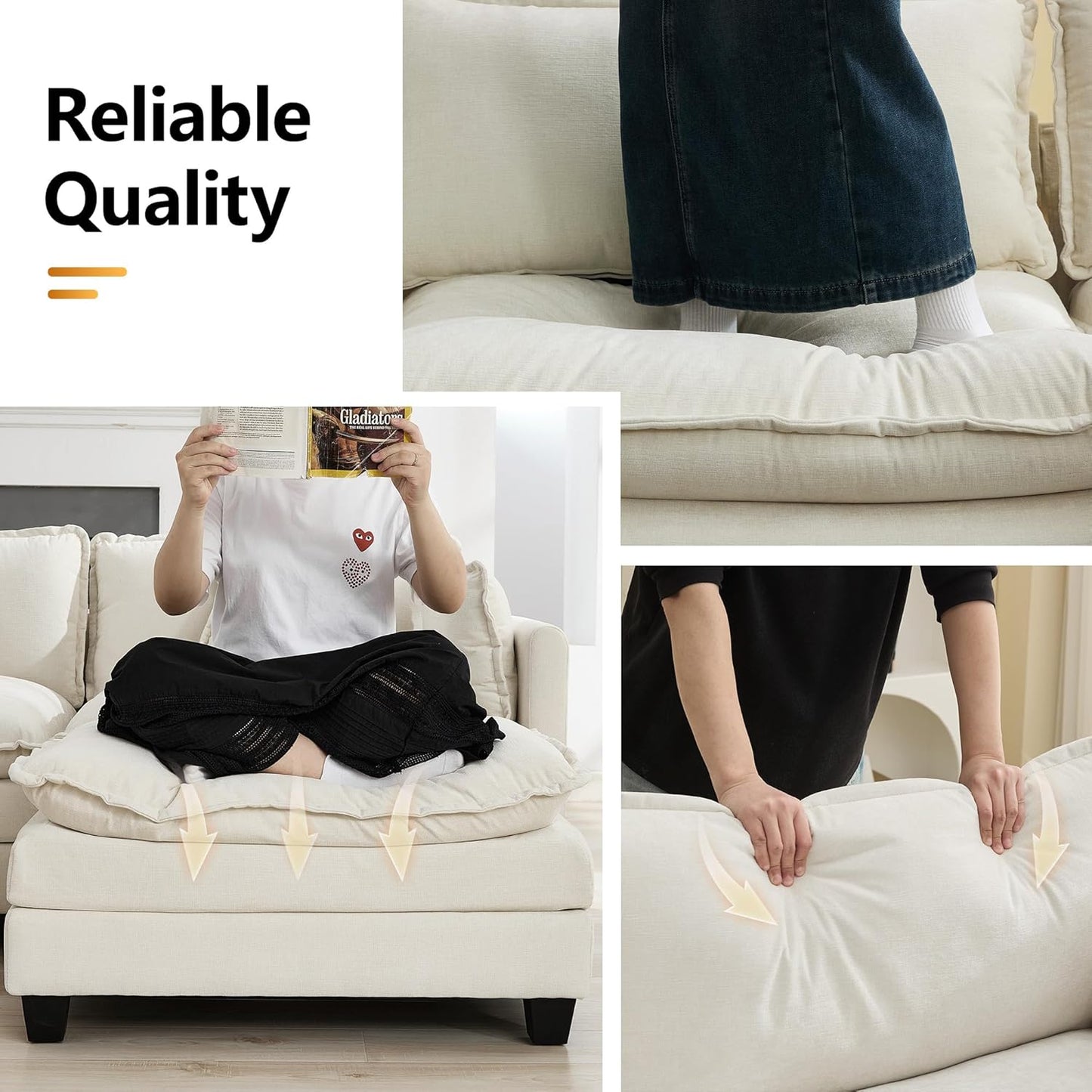 35‘’ Modern Chenille Cloud Sofa Ottoman,Rectangle Ottoman for Modular Sectional Sofa, Beige