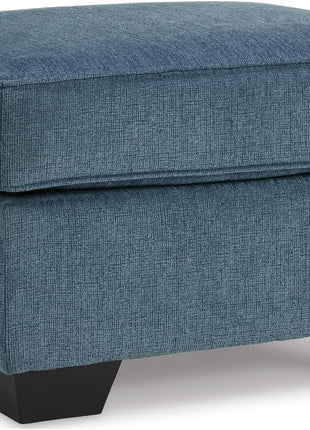 Cashton Contemporary Accent Ottoman by Signature Design by Ashley, Faux Wood Finished Exposed Feet, Foam Cushion, Crosshatched Upholstery, 30" x 24", Blue