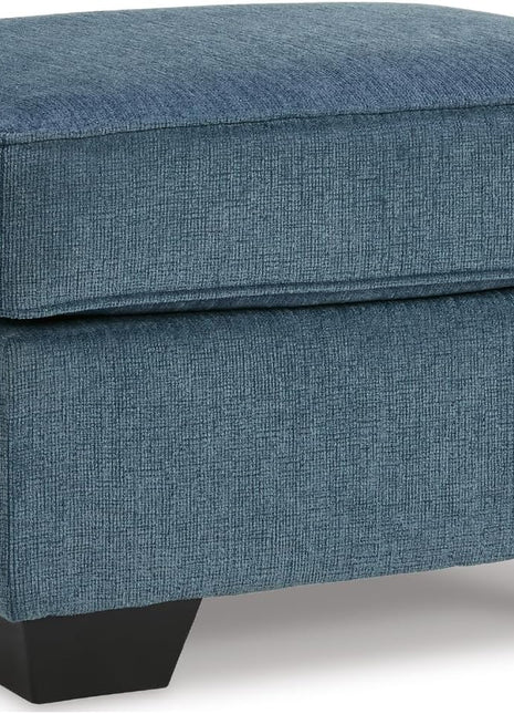 Cashton Contemporary Accent Ottoman by Signature Design by Ashley, Faux Wood Finished Exposed Feet, Foam Cushion, Crosshatched Upholstery, 30" x 24", Blue