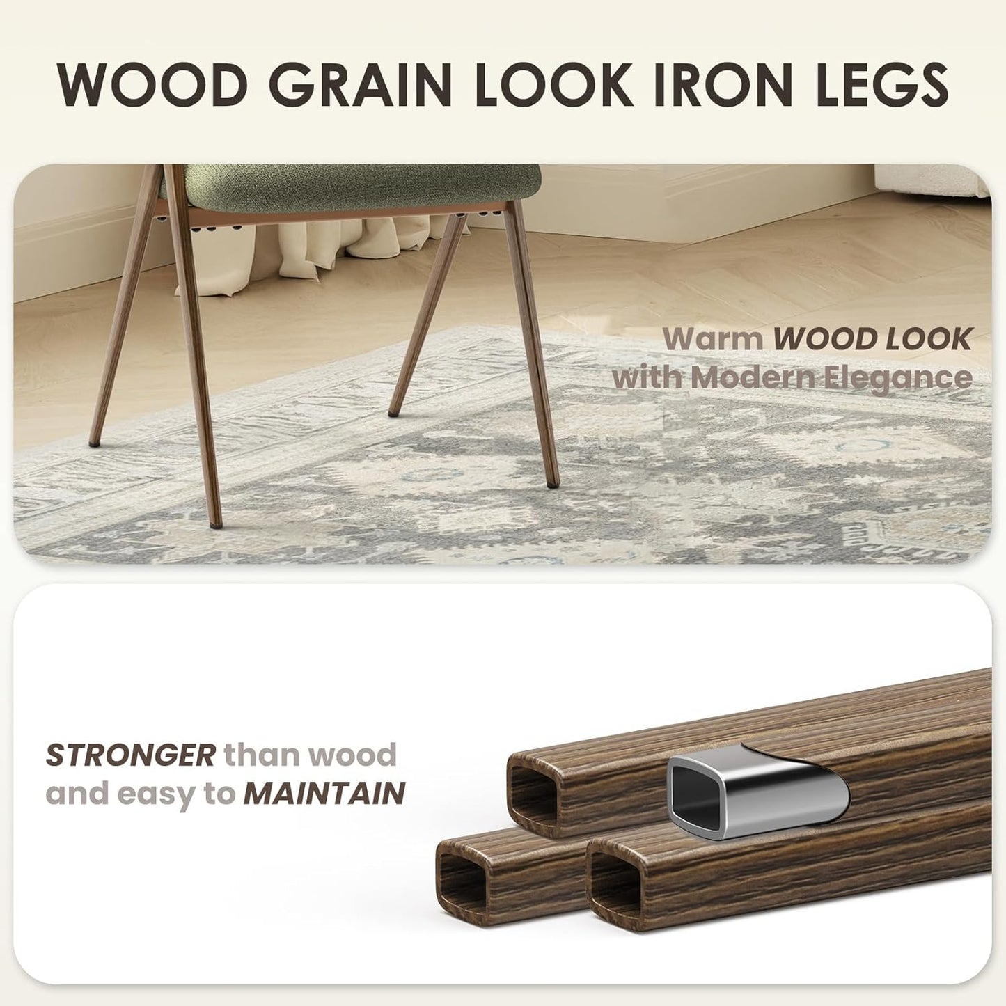 Dining Chairs Set of 4, Modern Fabric Upholstered Dining Room Kitchen Side Chairs with Iron Legs, Open Back and Padded Seat, for Living Room/Restaurant/Cafe, Green