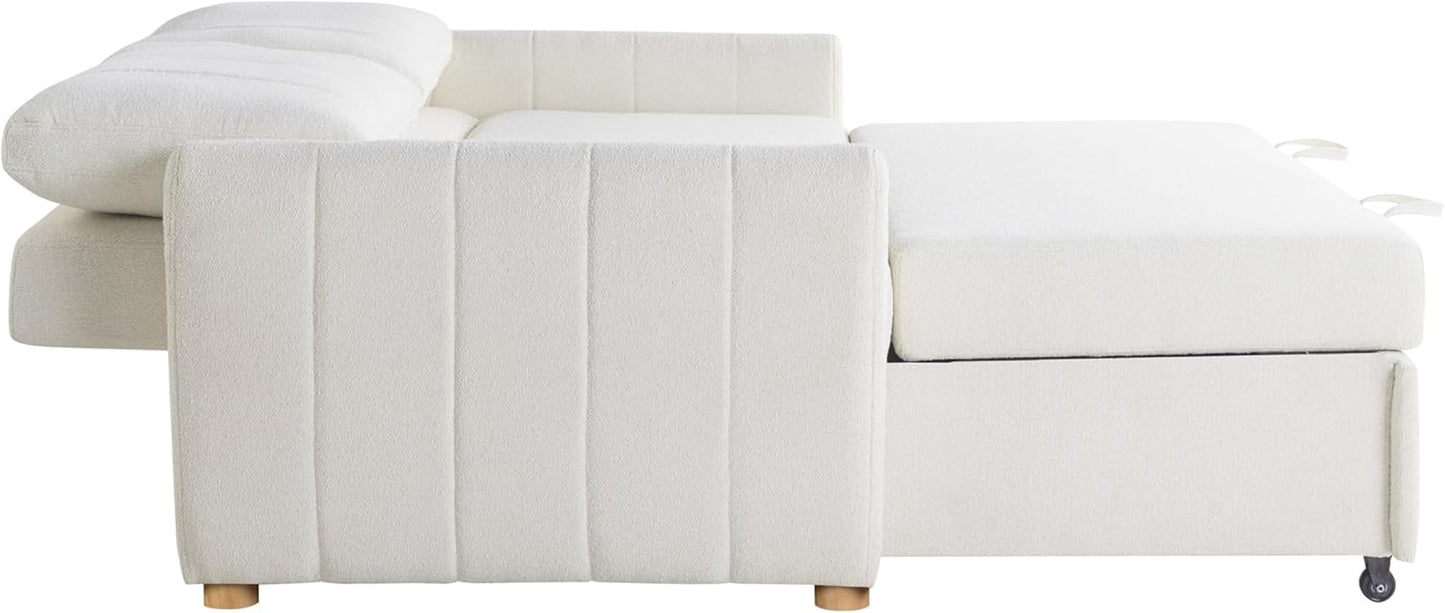 Galway 66.5" Convertile Sleeper Loveseat, Full Size, Dreamcoil Comfort, Fingerguard Pinch Point Protection, oucle Faric, Ivory