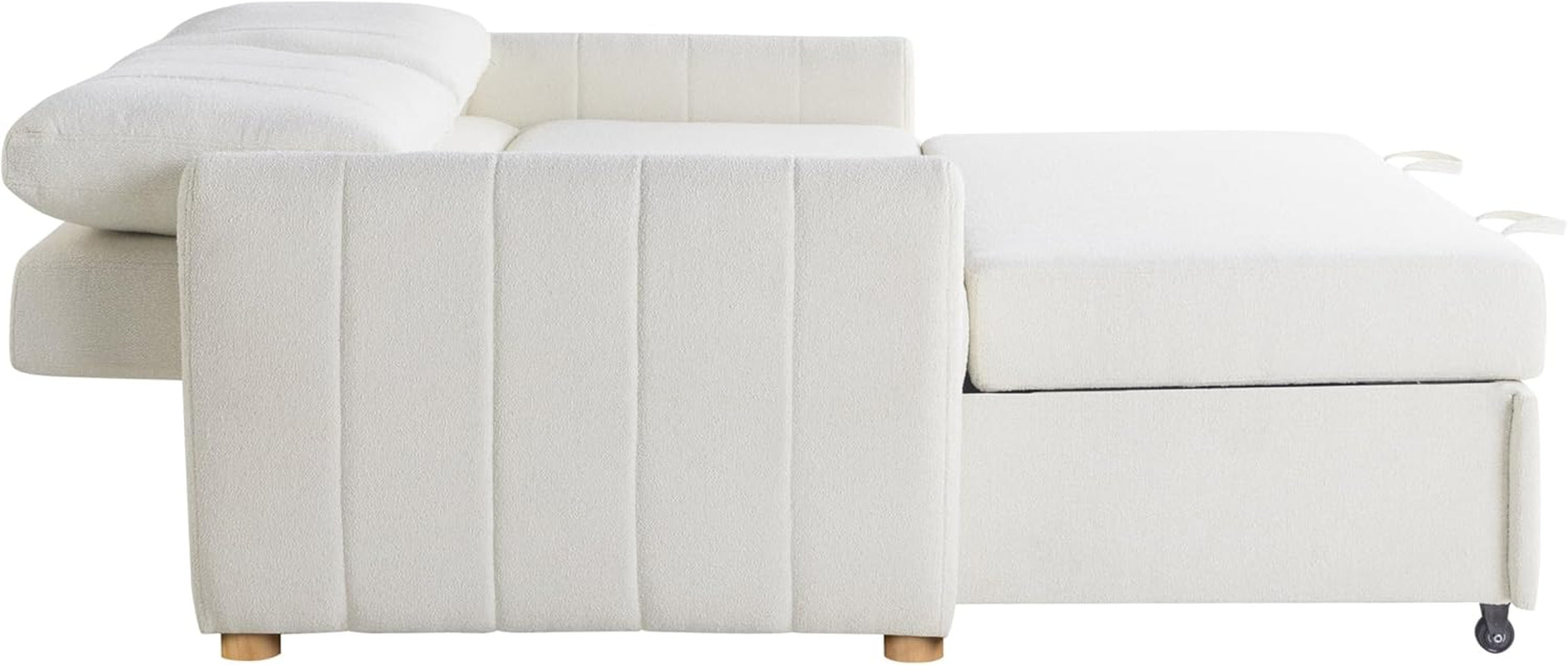 Galway 66.5" Convertile Sleeper Loveseat, Full Size, Dreamcoil Comfort, Fingerguard Pinch Point Protection, oucle Faric, Ivory