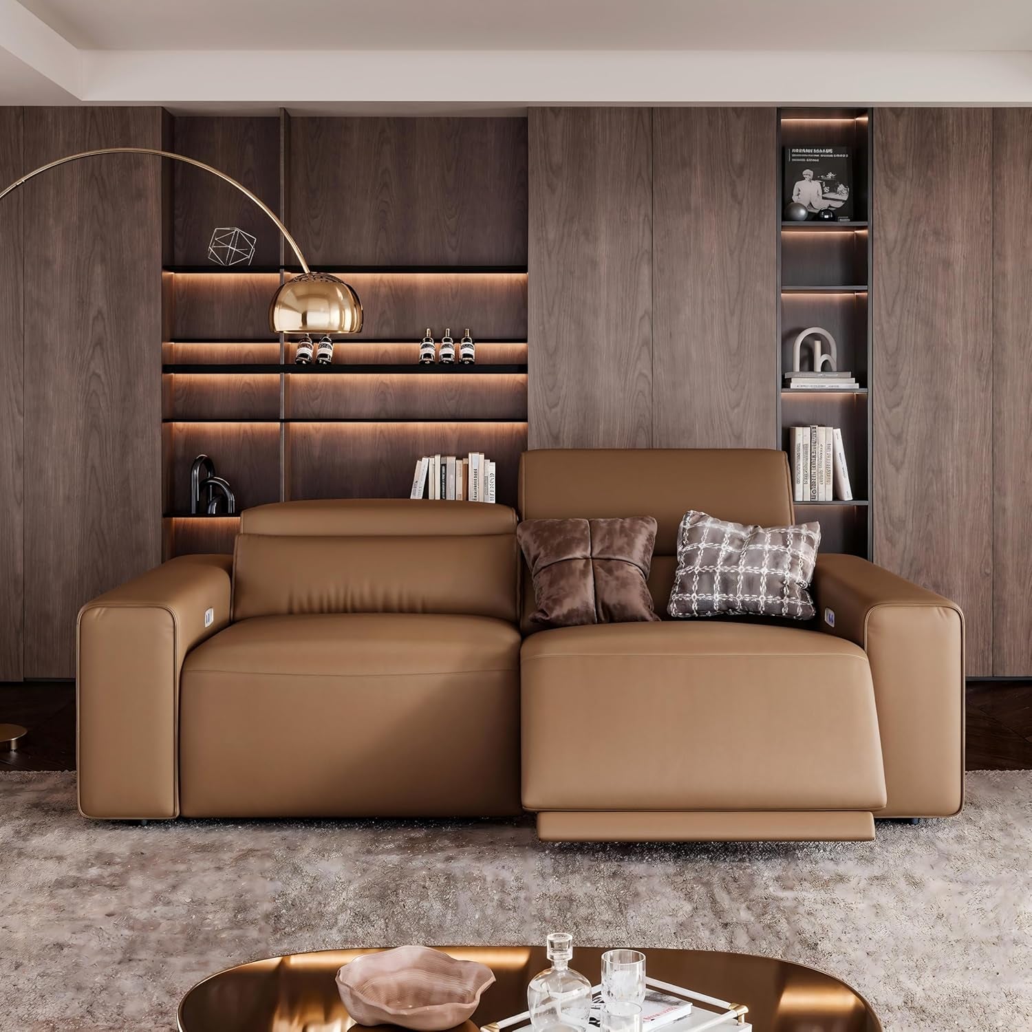 78" Leather Power Reclining Sofa, Modern Recliner Couch with Electric Backrest and Footrest, Modular Sectional Sofa for Living Room, Spacious and Comfortable, Khaki