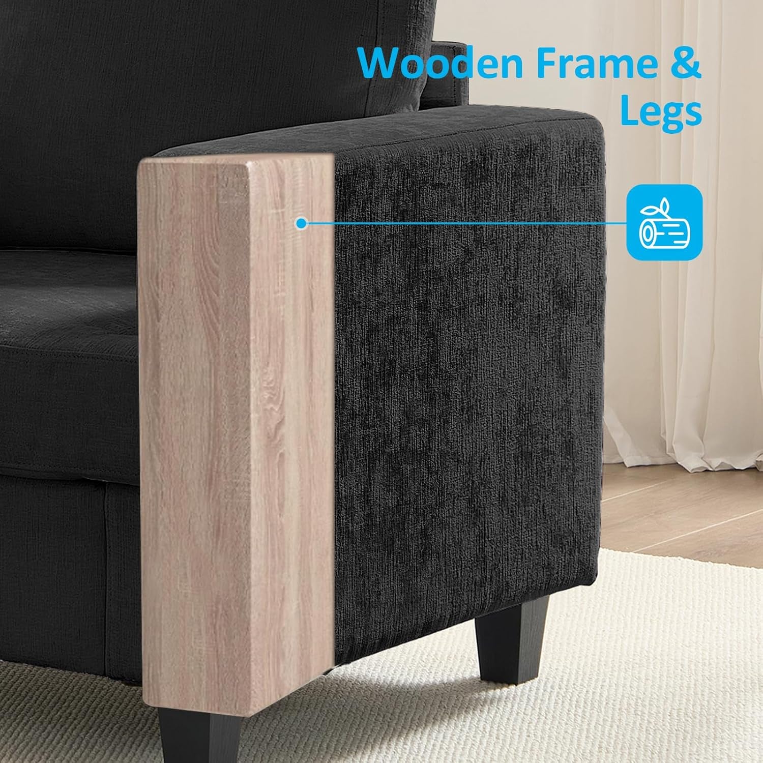 82" Width 3 Piece Living Room Sets Furniture, 3 Seater Sofa Couch and Loveseat and Chair Set, Modular Sectional Sofa Couch Sets, Sofas Couches Set for Living Room Bedroom Home Office, Dark Grey