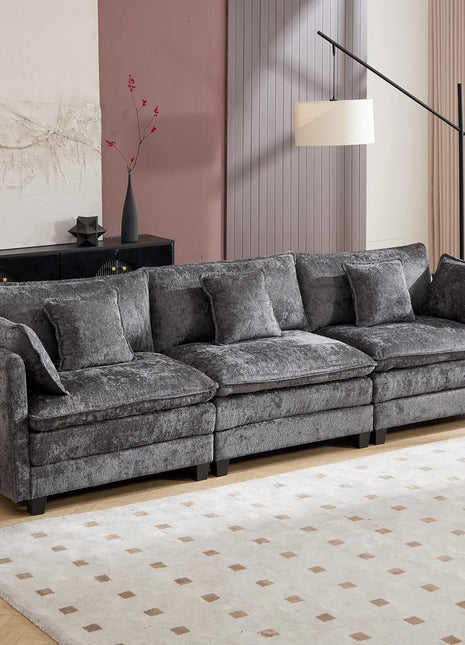 Cloud Modular U-Shaped Sectional Sofa with Ottoman, Oversized Deep Seat Couch for Spacious Living Rooms, Pet-Friendly Chenille Fabric Ideal for Family Movie Nights