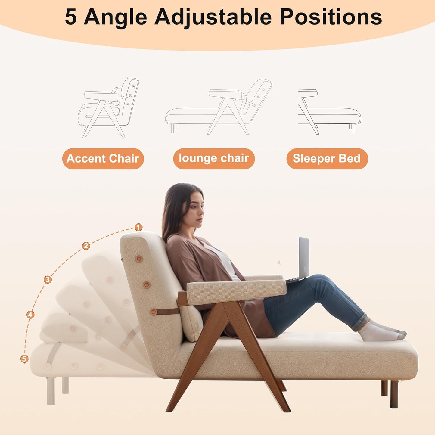 Convertible Sleeper Chair, 3-In-1 Single Sofa Bed for Adults，Pull Out Lounge Sleeper Chairs，Foldable with Adjustable Backrest (D31.8 X W24 X H31.8 Inch(Beige))