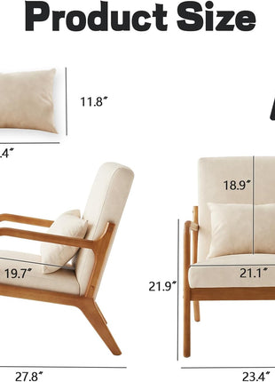 Mid-Century Modern Accent Chair with Lumbar Support, Wooden Legs, and PU Leather Upholstery for Enhanced Comfort in Living Room and Bedroom