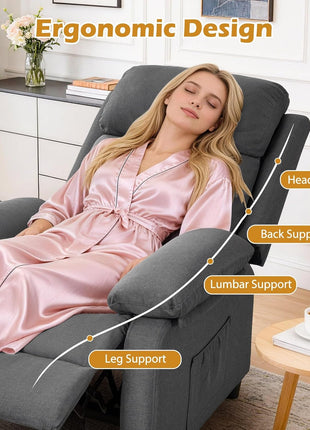 Padded Recliner Chair with Side Pockets for Adults - Compact Living Room Lounge Chair for Small Spaces (Linen)