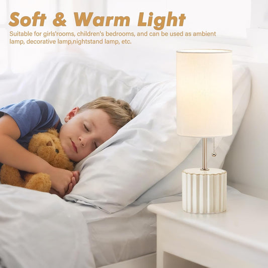 Ceramic Small Table Lamp Set of 2, Adjustable Color Temperature Bedside Nightstand Lamps with Pull Chain for Bedroom Living Room Reading, 2 Bulbs