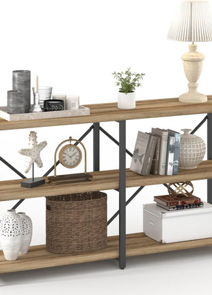 55-Inch Vintage Oak Industrial Console Table - 3-Tier Hallway Table for Entryway and Living Room