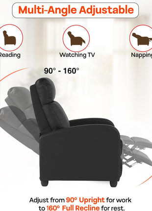 Massage Recliner Sofa with Lumbar Support and Padded Backrest for Home Theater Seating - Black Leather for Living Room and Bedroom