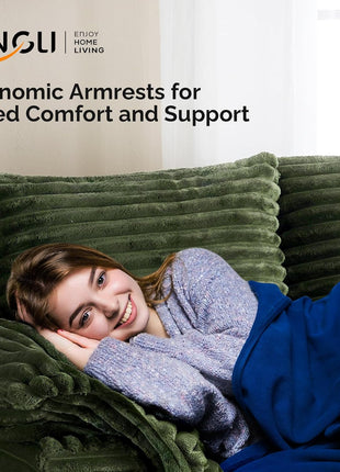 Oversized Corduroy Lounge Chair and Chaise Sofa Recliner Bed with Throw Pillows and Armrests for Living Room, Movie Room, and Bedroom