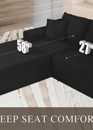 104" L-Shaped Convertible Sectional Sofa with Chaise, Modern Modular Design, Deep Seat Comfort, Easy Setup, Black