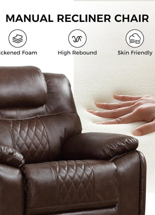 Genuine Leather Three-Seat Manual Reclining Sofa with Overstuffed Armrests, Ideal for Living Rooms, Meeting Rooms, and Bedrooms, Dark Brown