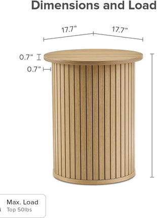 Quin Round Fluted Accent Table in Light Oak - Mid-Century Modern Pedestal Side Table for Living Room and Bedroom