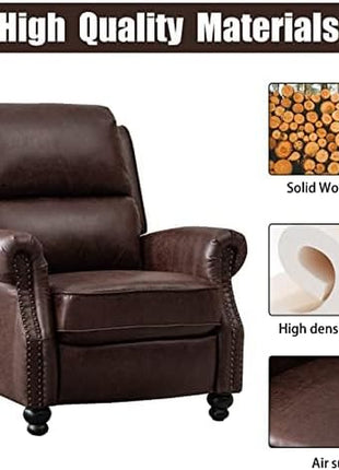 Pushback Recliner Chair in Faux Leather with Rivet Accents - Reddish Brown Single Sofa Accent Chair for Living Room
