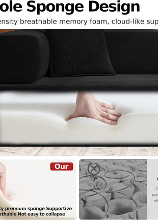 78.8-Inch Convertible Sleeper Sofa - Modular Black Corduroy Couch with Armrest Pillow, No Assembly Required