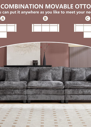 Cloud Modular U-Shaped Sectional Sofa with Ottoman, Oversized Deep Seat Couch for Spacious Living Rooms, Pet-Friendly Chenille Fabric Ideal for Family Movie Nights