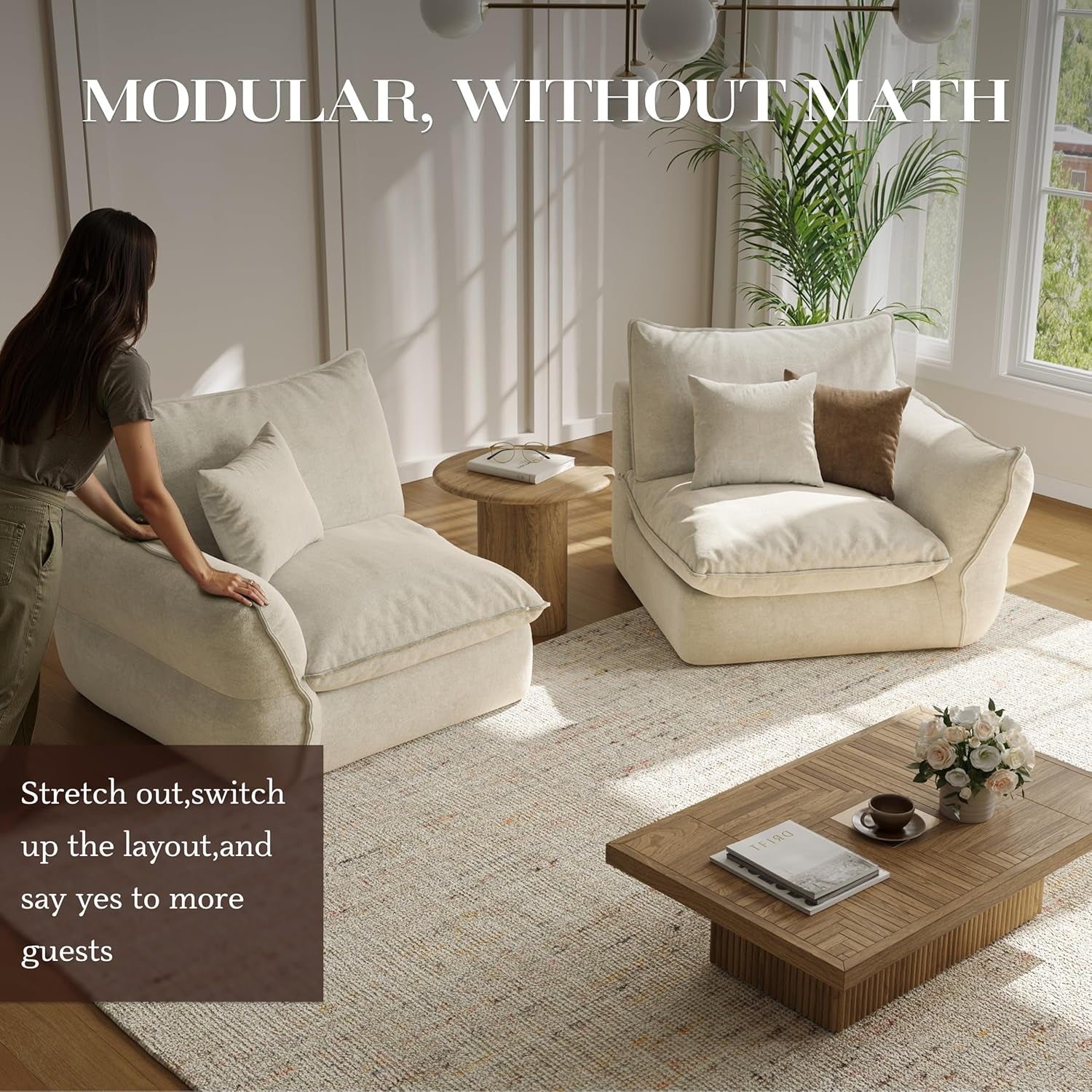 81'' down Blend Loveseat, Deep Seat Cloud Sofa with Feather-Filled Cushions, Ultra Soft Sink-In Comfort Couch for Living Room, Modern Oversized Sofa – Ivory White