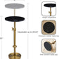 Adjustable-Height Marble Drink Table - 10X10X22-30, Black Marble & Antique Brass, Modern round End Table, Side Table with Pedestal Stand for Small Spaces, Vintage Metal Martini Cocktail Accent