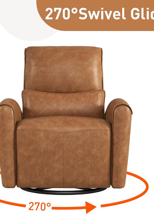 Power Swivel Rocker Recliner Chair with USB Charging Port, 23.2-Inch Wide Seat, Fixed Lumbar Support, Upholstered Glider for Nursery and Living Room, Brown