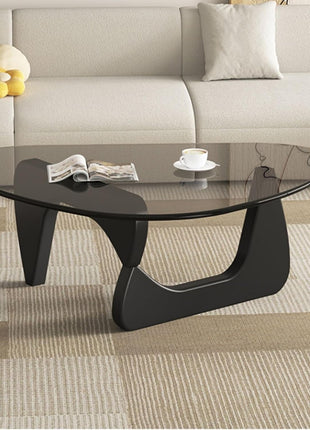 Contemporary Round Glass Coffee Table with Abstract Design, 32.68" Diameter x 22.44" Width x 15.75" Height, Black-Gray Finish for Living Room and Home Office