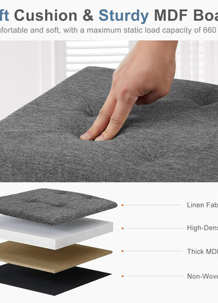 43-Inch Grey Storage Ottoman Bench with Padded Seat, Versatile Storage Chest and Foot Rest Stool, Supports Up to 660 lbs