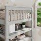 Wood Loft Bed with Desk : Full Size Loft Bed with 4-Storage Shelves and under Bed Desk Solid Wood Bed, Grey