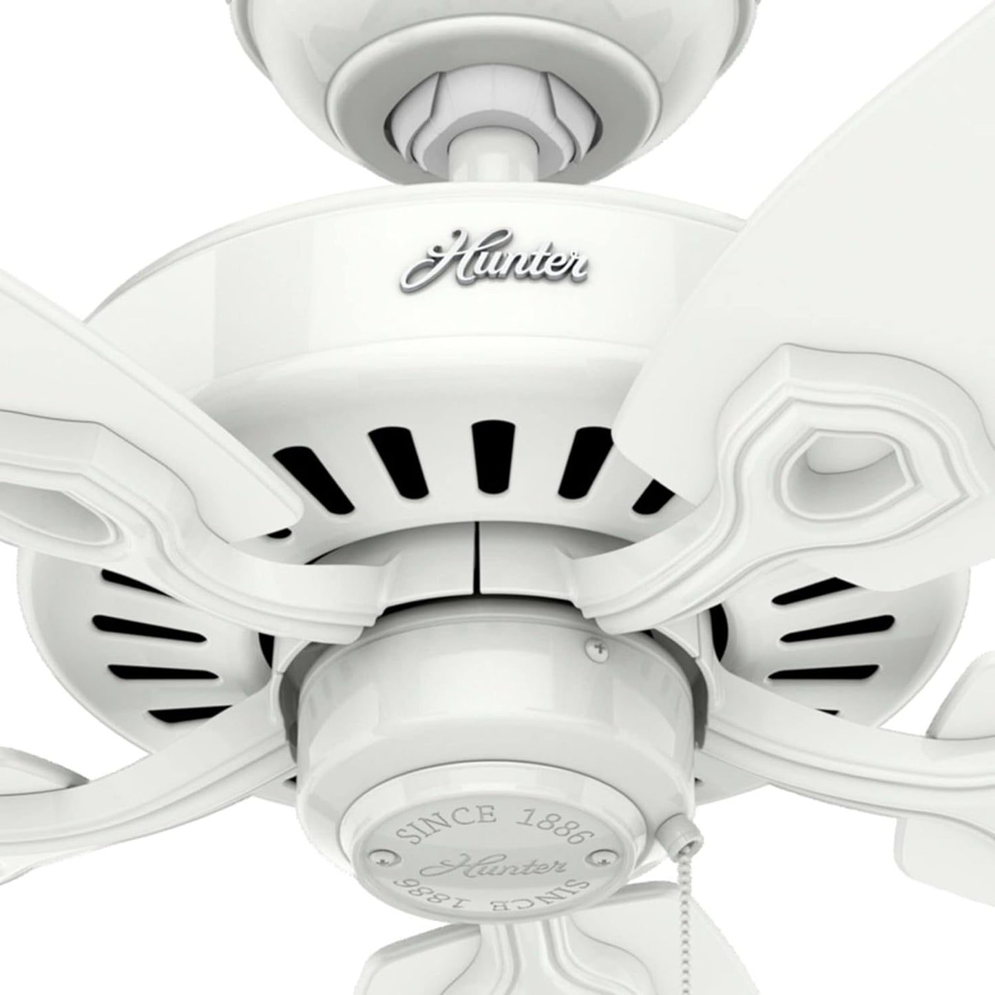 52 Inch Indoor Ceiling Fan No Light with Pull Chain - White Ceiling Fan without Light, Standard Mount, 5 Blades, for Bedroom, Living Room, or Kitchen - Builder Elite 53240, Snow White