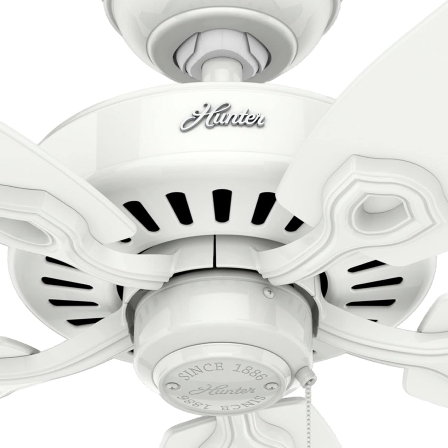 52 Inch Indoor Ceiling Fan No Light with Pull Chain - White Ceiling Fan without Light, Standard Mount, 5 Blades, for Bedroom, Living Room, or Kitchen - Builder Elite 53240, Snow White