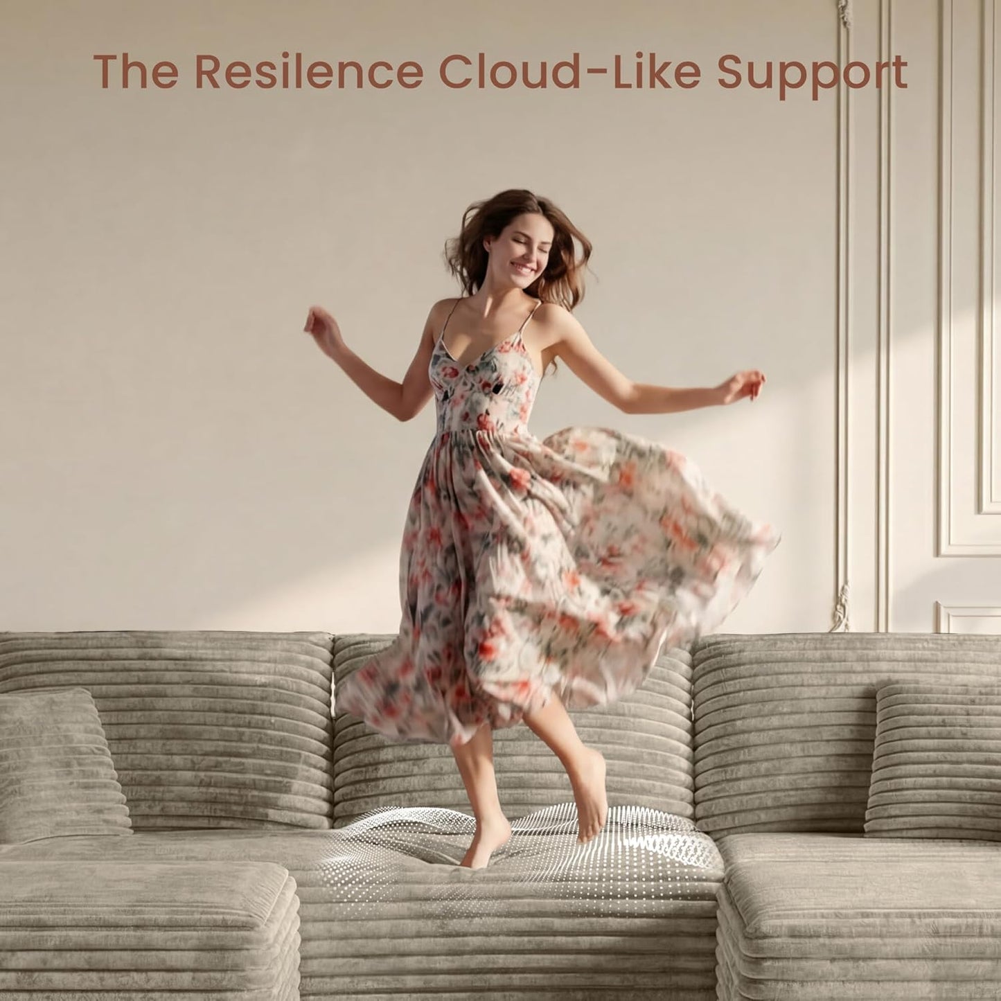 Modular Sectional Sofa | 108" Cloud Couch with Cozy Textured Corduroy,U-Shaped Boneless Couch Pit Sofa,High-Density Foam Convertible Floor Couch for Home,1400Lbs Support | Oat Beige | 2 Manageable Boxes