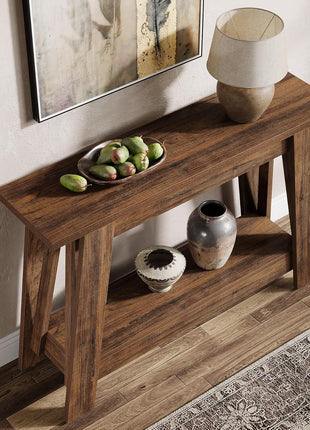 41.3" Rustic Farmhouse Console Table with Dual-Tier Storage for Entryway, Living Room, Hallway, and Foyer in Rustic Brown Finish