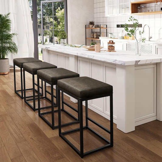 Counter Height Bar Stools Set of 4, Modern PU Leather 24" Bar Chairs with Metal Frame,Grey