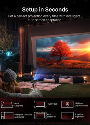 Nova Mini Bundle - Portable Laser Projector with Google TV, 1080P FHD, 1200 Lumens, 15000:1 Contrast Ratio, 3D Capability, Auto Setup, 150" Display, 8W Dolby Audio, and DLP Link 3D Glasses (2-Pack)
