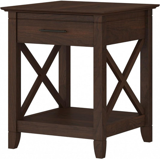 End Table with Drawer, Nightstand with Storage, Living Room and Bedroom Furniture, Key West Collection, Bing Cherry