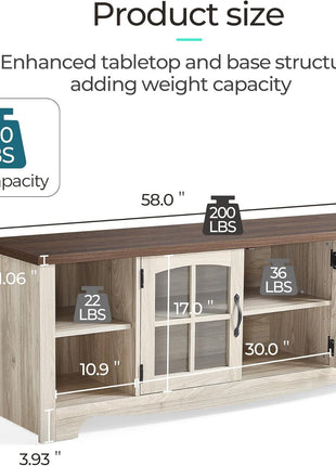 Farmhouse-Style TV Stand for 65-Inch Televisions, Wooden Entertainment Center with Glass Door Storage and Adjustable Shelves, Sturdy TV Console for Living Room and Bedroom
