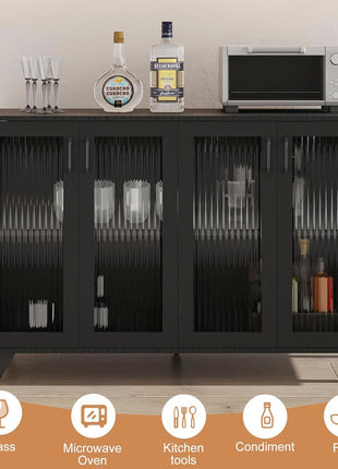 49-Inch Black Kitchen Buffet Server with Doors and Cabinet Storage