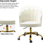 Velvet Home Office Desk Chair with Gold Base, Adjustable Swivel Task Chair for Vanity, Women'S Modern Cute Shell Back Upholstered Design, for Living Room, Ivory
